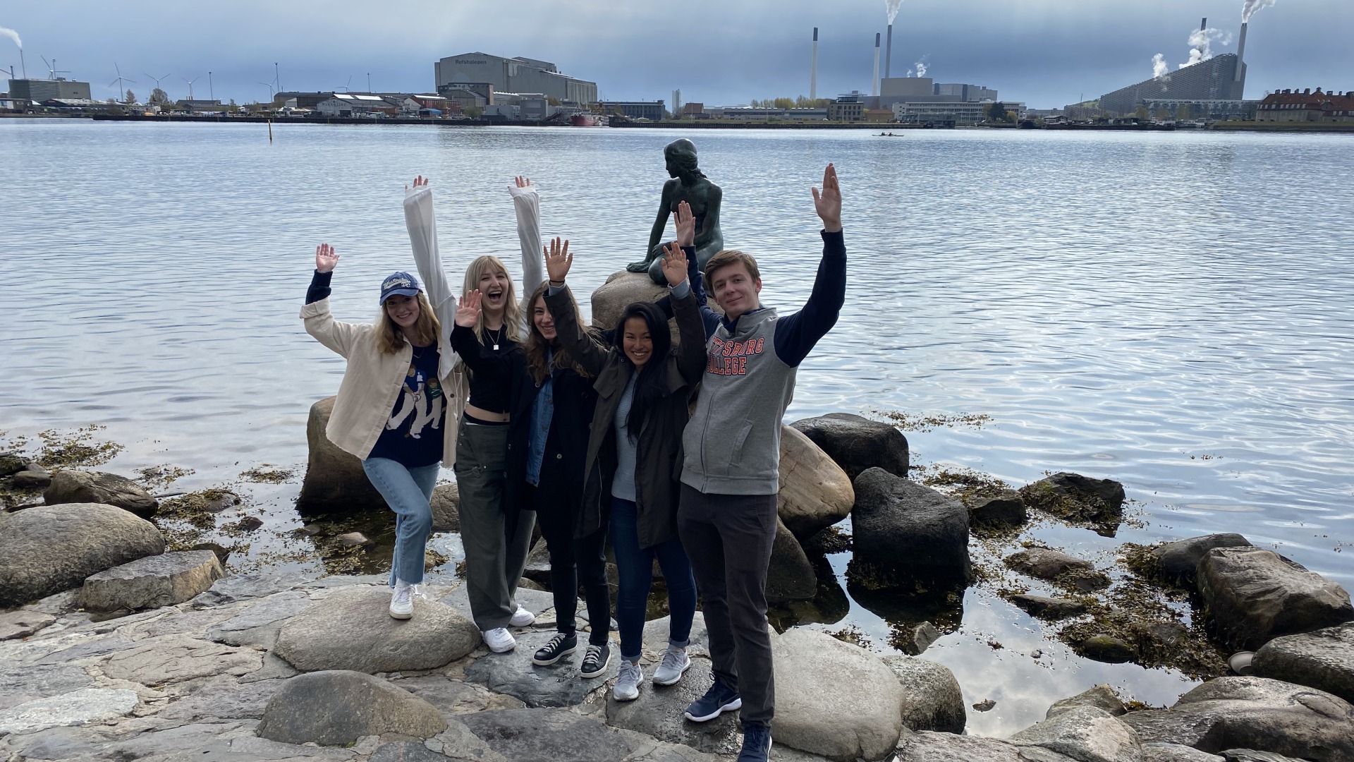 Group photo on the rocks near waterfront
